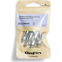 4 chevilles métalliques pour matériaux creux avec vis - Ø11x36 mm^Gifi Discount