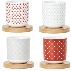 Gifi Vaisselle Et Accessoires De Table^4 gobelets avec sous tasses en bois rouge et blanc