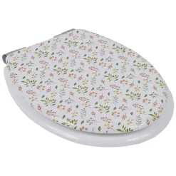 Abattant WC bois motif floral avec frein de chute déclipsable réglable^Gifi Discount