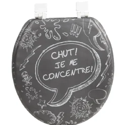 Abattant WC gris avec inscription chut je me concentre^Gifi