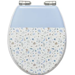 Abattant WC MDF motif terrazzo effet granit blanc et bleu^Gifi New