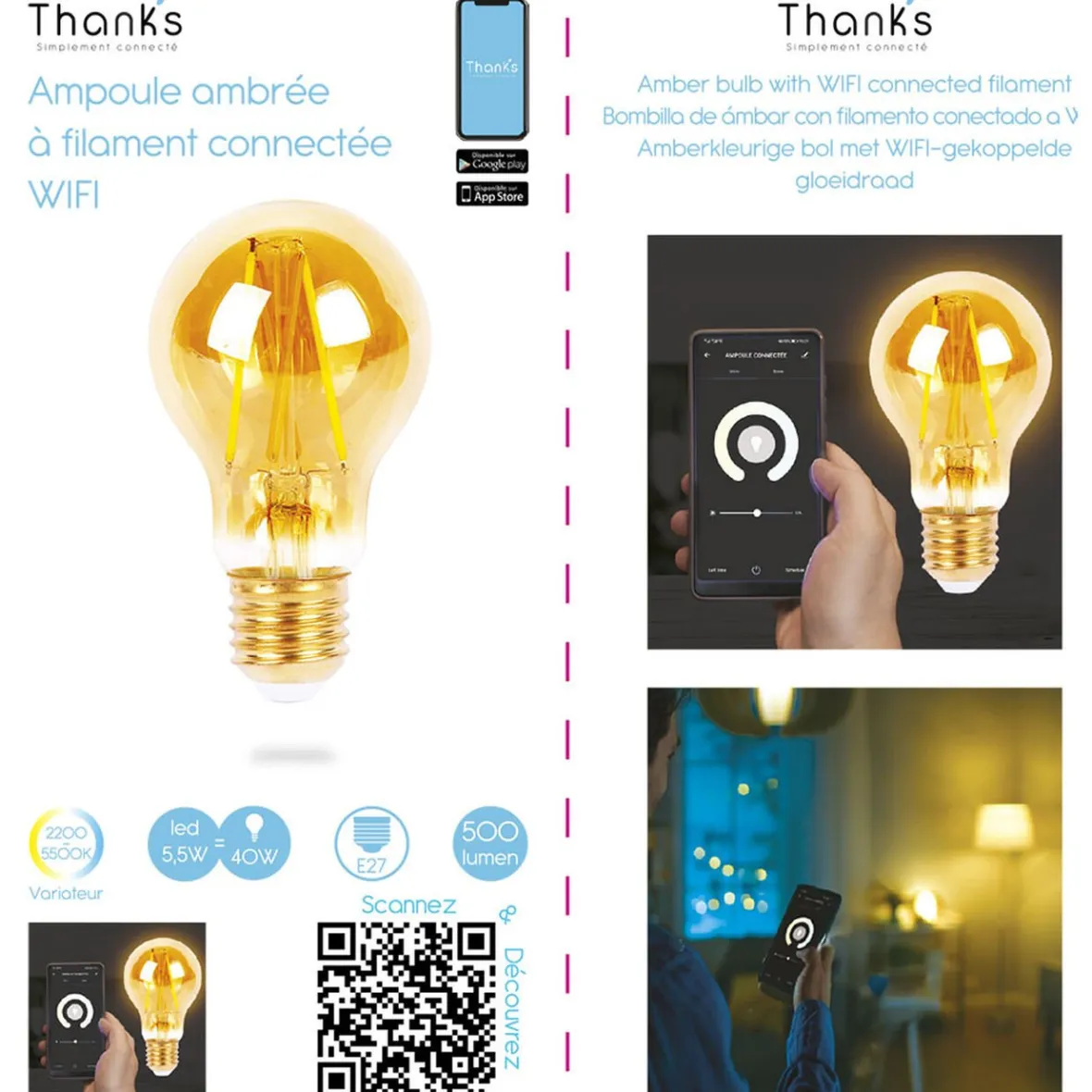 Ampoule ambrée à filament connectée E27 40 W^Gifi Sale
