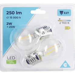 Ampoule LED à filament E27 G45 lumière chaude 250lms x2^Gifi Best
