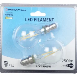Ampoule LED à filament G45 lumière chaude 2,5W x2^Gifi Discount
