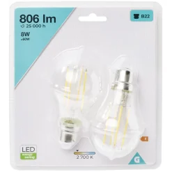 Ampoule LED filament B22 A60 Homday lumière chaude 806lms x2^Gifi