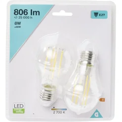 Ampoule LED filament E27 A60 Homday lumière chaude 806lms x2^Gifi