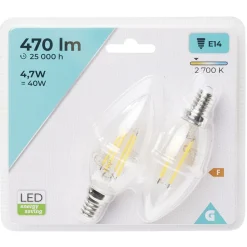 Ampoule LED filament E14 C35 Homday lumière chaude 470lms x2^Gifi Clearance
