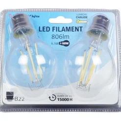 Ampoule LED filament Homday lumière chaude x2^Gifi Outlet