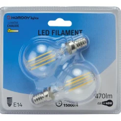 Ampoule LED filament Homday E14 G45 lumière chaude 470lms x2^Gifi Outlet