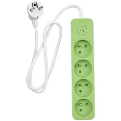 Bloc multiprise interrupteur et protection enfant blanc et vert x4^Gifi Clearance