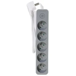 Bloc multiprise interrupteur et protection enfant blanc et gris x5^Gifi Discount