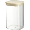 Gifi Conservation Alimentaire^Bocal carré transparent avec couvercle en bois 1L