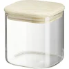 Gifi Conservation Alimentaire^Bocal carré transparent avec couvercle en bois 0,6L