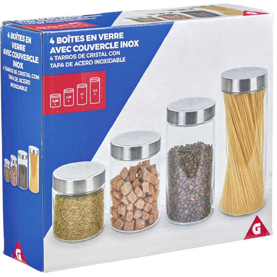 Gifi Conservation Alimentaire^Bocal en verre avec couvercle inox - Lot de 4
