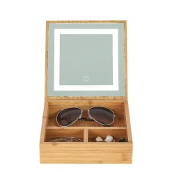 Boîte à bijoux avec miroir à led en bambou^Gifi