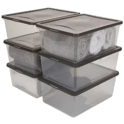 Clearance Boîte de rangement transparente couvercle gris 10 L x6 Entretien Du Linge