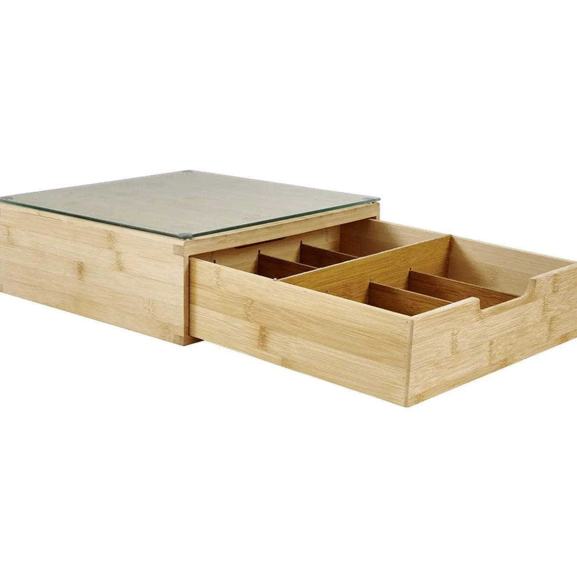 Gifi Rangement De Cuisine^Boîte tiroir à dosettes en bambou et verre