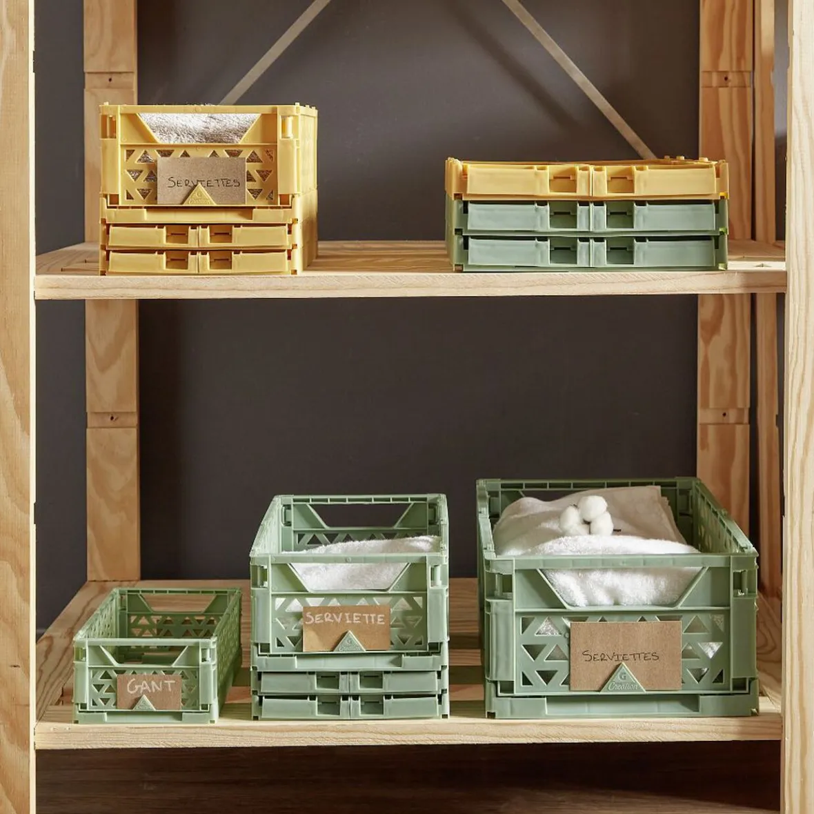 Sale Caisse pliable avec porte-étiquette jaune L25xl16,5xH10cm Rangement