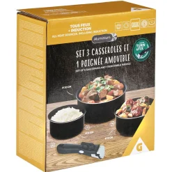 Gifi Cuisson^Casserole aluminium noir x3 avec poignée amovible x1