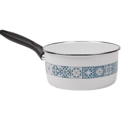 Gifi Cuisson^Casserole anti-adhésive acier émaillé blanc crème et bleu