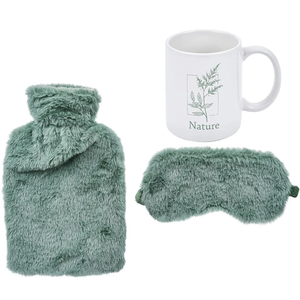 Coffret cocconing 3 pièces bouillotte masque yeux et mug vert^Gifi Sale