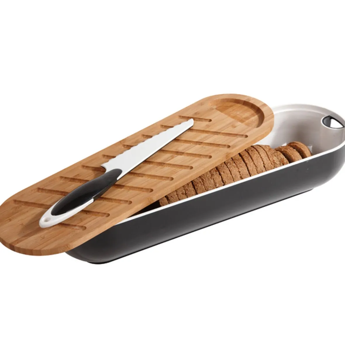 Gifi Rangement De Cuisine^Corbeille 3 en 1 boîte à pain avec planche bambou et couteau