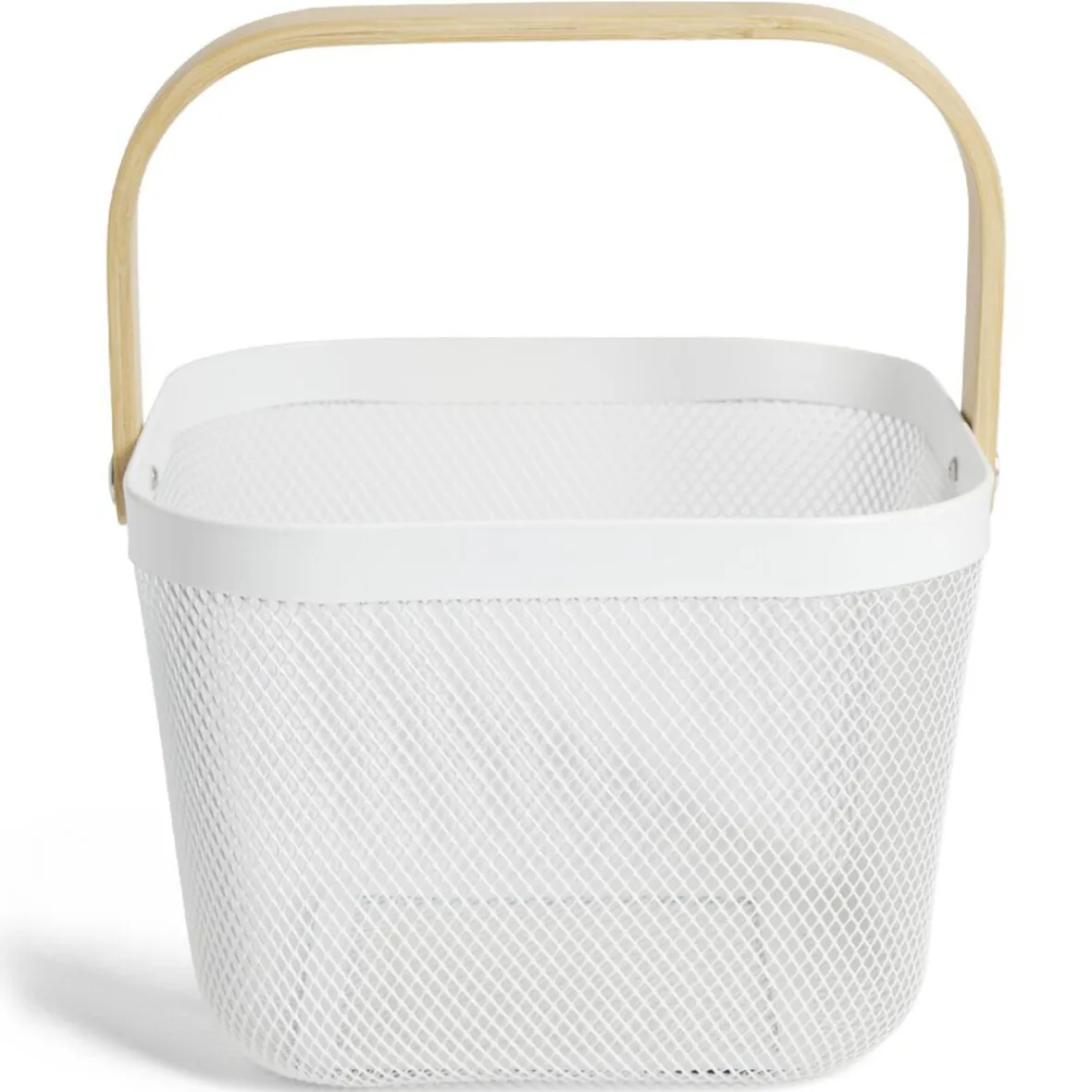 Gifi Rangement De Cuisine^Corbeille à fruit métal mesh blanc et anse bambou