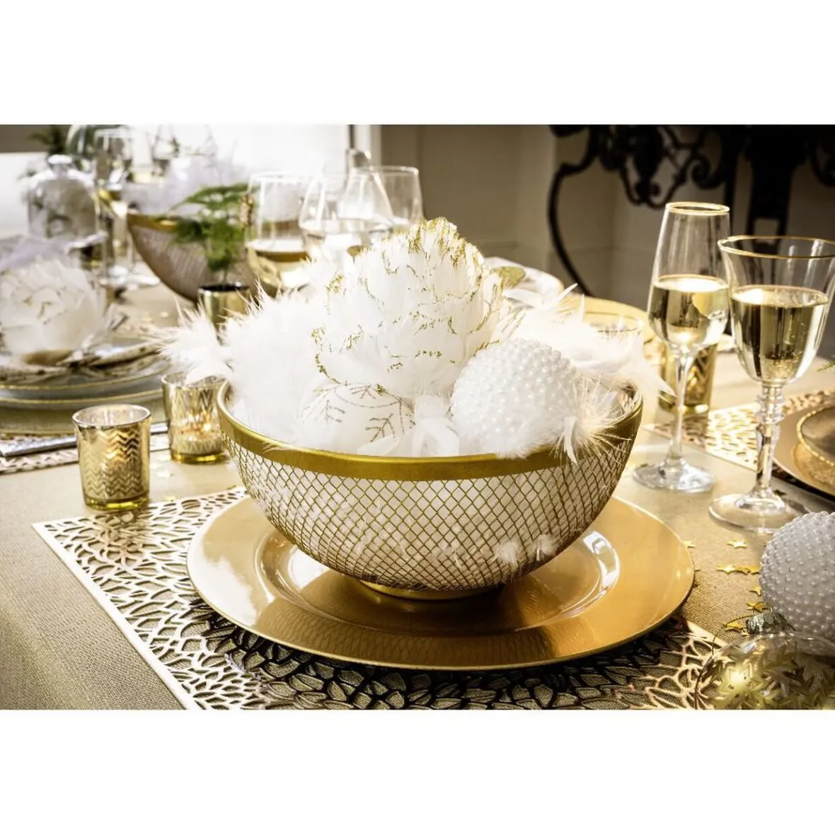 Gifi Rangement De Cuisine^Corbeille à fruits en métal maillage doré Ø26xH13cm
