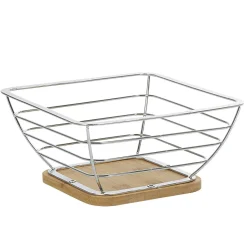 Gifi Rangement De Cuisine^Corbeille à fruits métal filaire socle bambou gris naturel