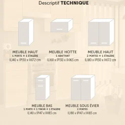 Gifi Rangement De Cuisine^Cuisine 5 éléments finition chêne Sonoma L. 1,80 m