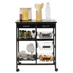 Gifi Rangement De Cuisine^Desserte bistrot sur roulettes étagère panier tiroir bois métal noir