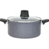 Gifi Cuisson^Faitout Tefal aluminium effet pierre avec couvercle verre Ø 24 cm