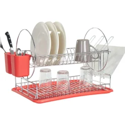 Gifi Rangement De Cuisine^Égouttoir 2 niveaux avec receveur rouge