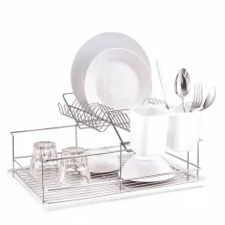 Gifi Rangement De Cuisine^Égouttoir avec plateau et supports couverts blancs 2 niveaux