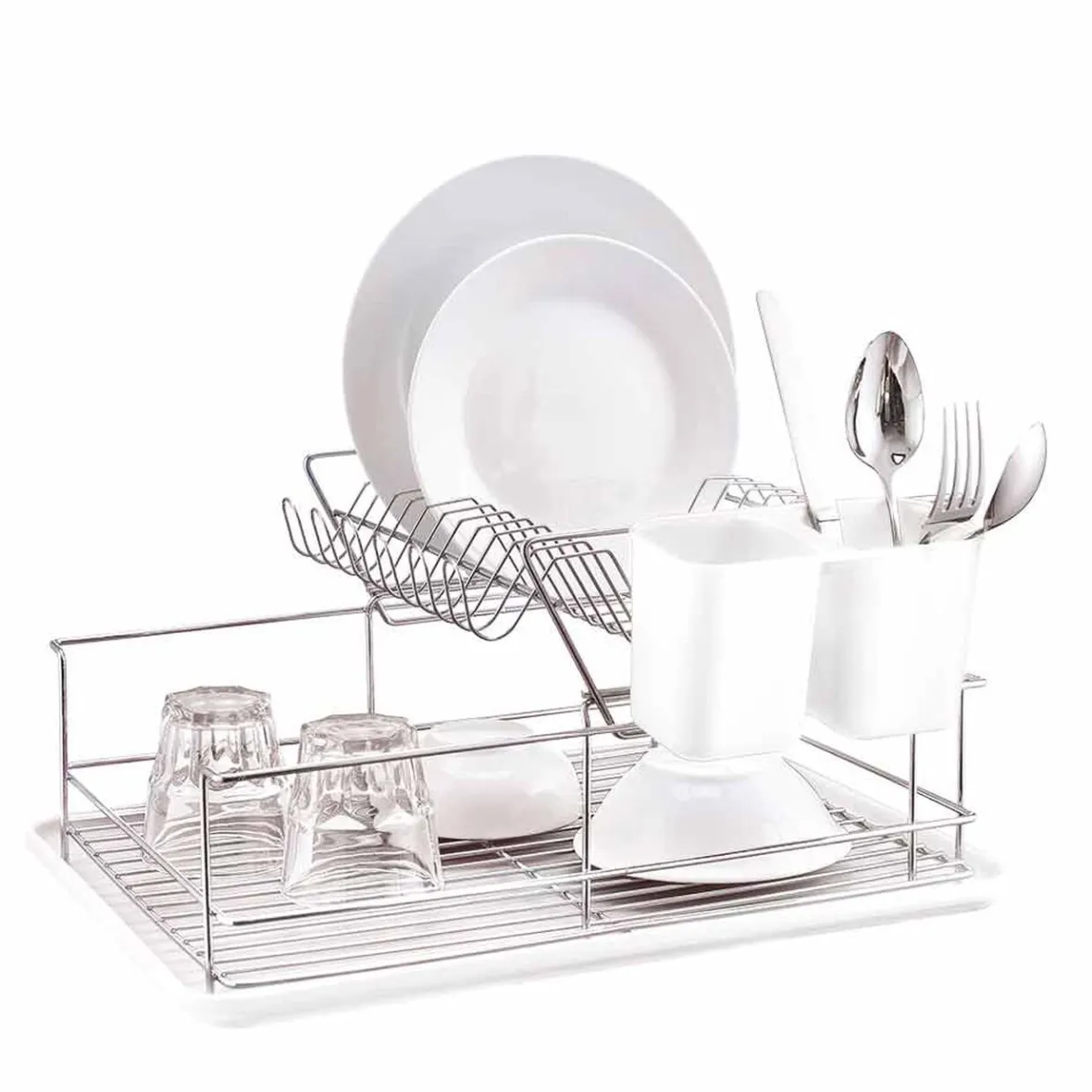 Gifi Rangement De Cuisine^Égouttoir avec plateau et supports couverts blancs 2 niveaux