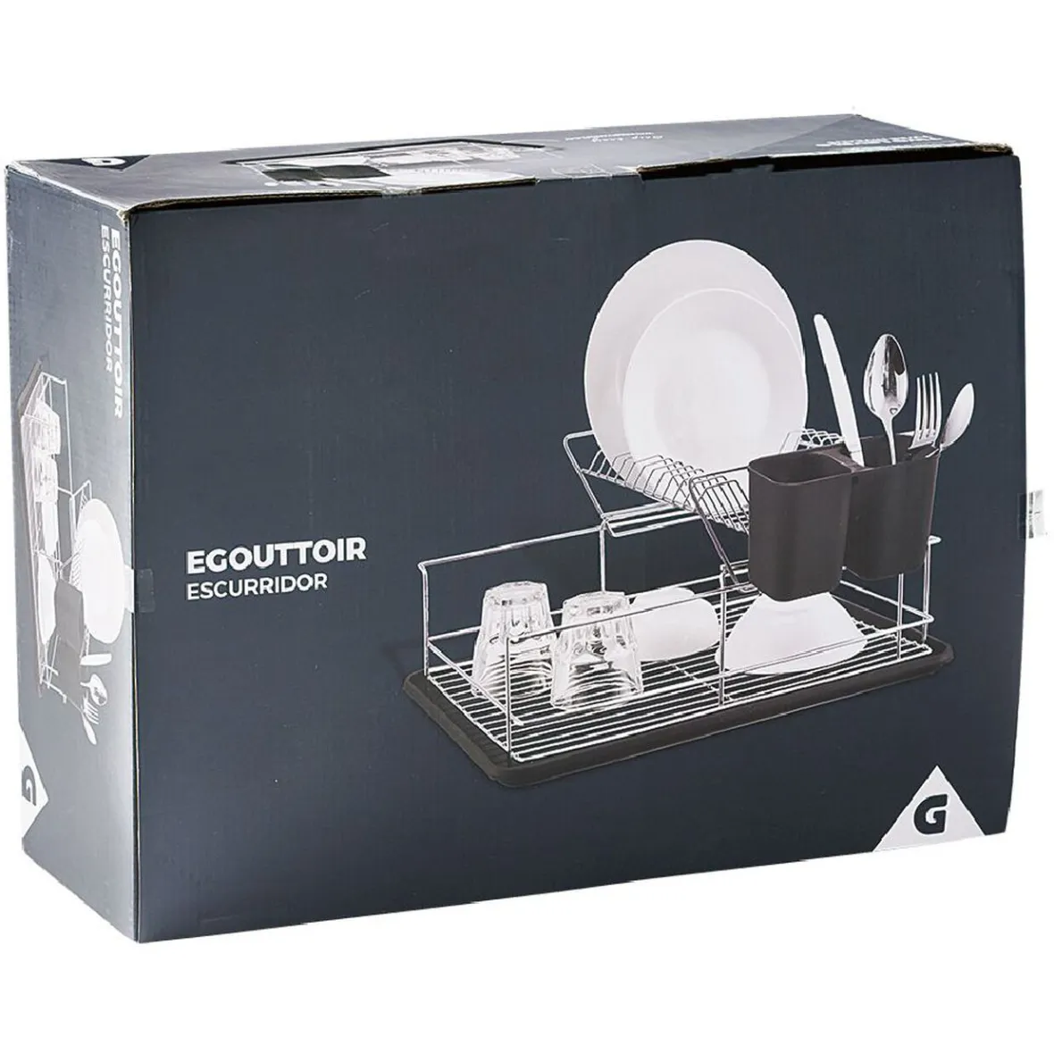 Gifi Rangement De Cuisine^Égouttoir avec plateau et supports couverts noirs 2 niveaux