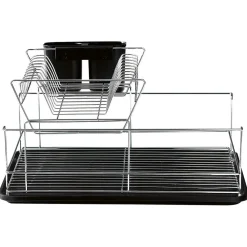 Gifi Rangement De Cuisine^Égouttoir avec plateau et supports couverts noirs 2 niveaux