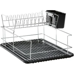 Gifi Rangement De Cuisine^Égouttoir avec plateau et supports couverts noirs 2 niveaux