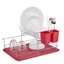 Gifi Rangement De Cuisine^Égouttoir avec plateau et supports couverts rouges 2 niveaux
