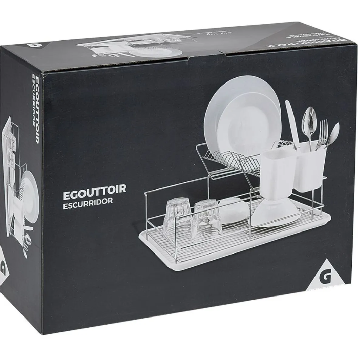 Gifi Rangement De Cuisine^Égouttoir avec plateau et supports couverts blanc 2 niveaux