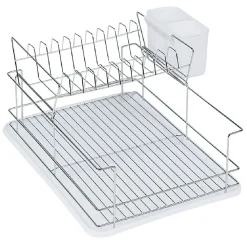 Gifi Rangement De Cuisine^Égouttoir avec plateau et supports couverts blanc 2 niveaux