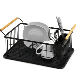Gifi Rangement De Cuisine^Égouttoir range-couverts poignées bambou plateau noir mat