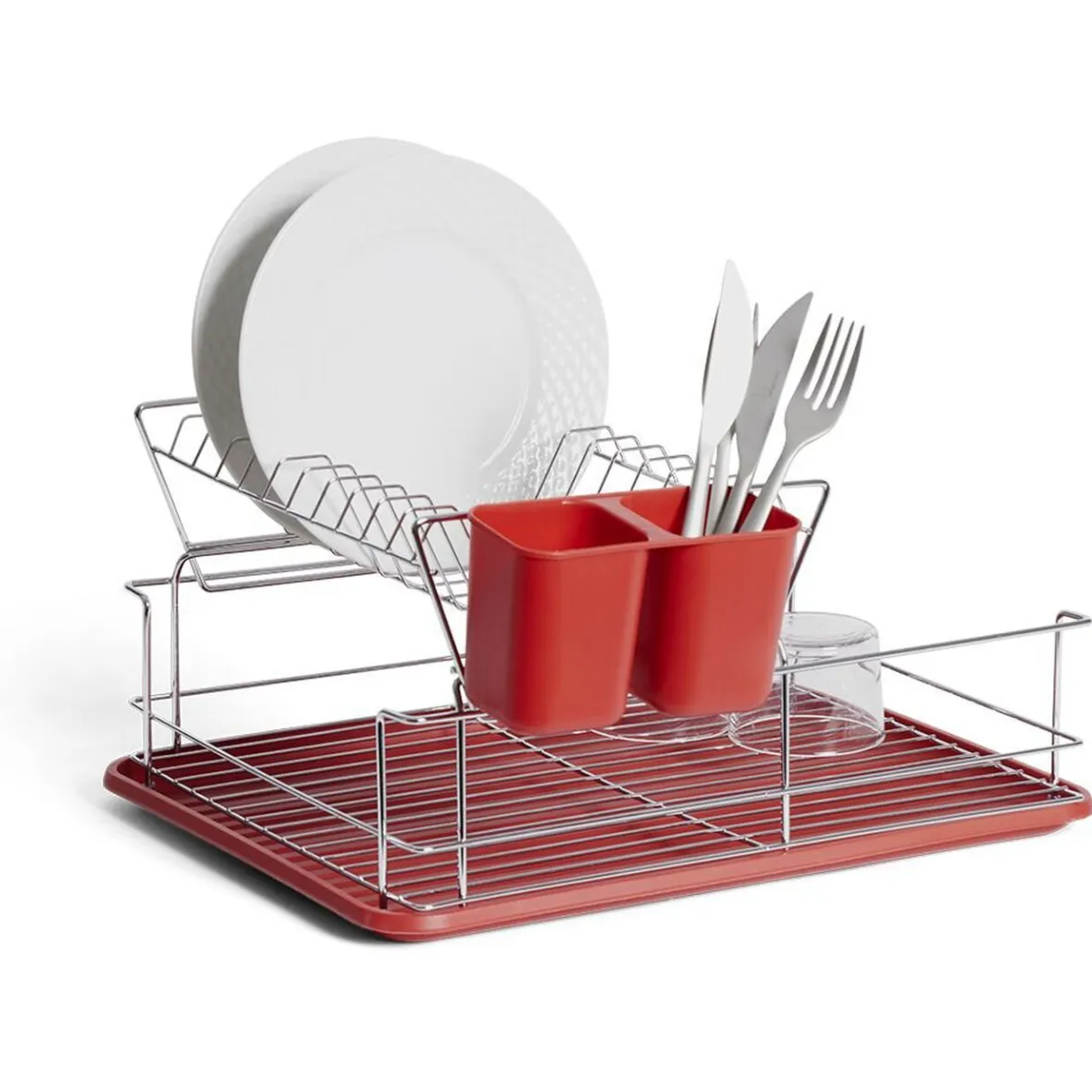 Gifi Rangement De Cuisine^Égouttoir vaisselle base métal gris et rouge