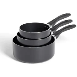 Gifi Cuisson^Lot de 3 casseroles tous feux sauf induction aluminium noir Ø14/16/20cm
