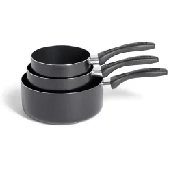 Gifi Cuisson^Lot de 3 casseroles tous feux sauf induction aluminium noir Ø14/16/20cm