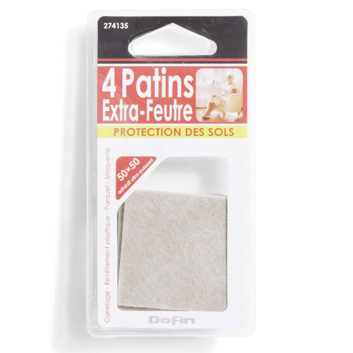Lot de 4 patins en feutre adhésif ultra puissant - 50x50 mm^Gifi Outlet