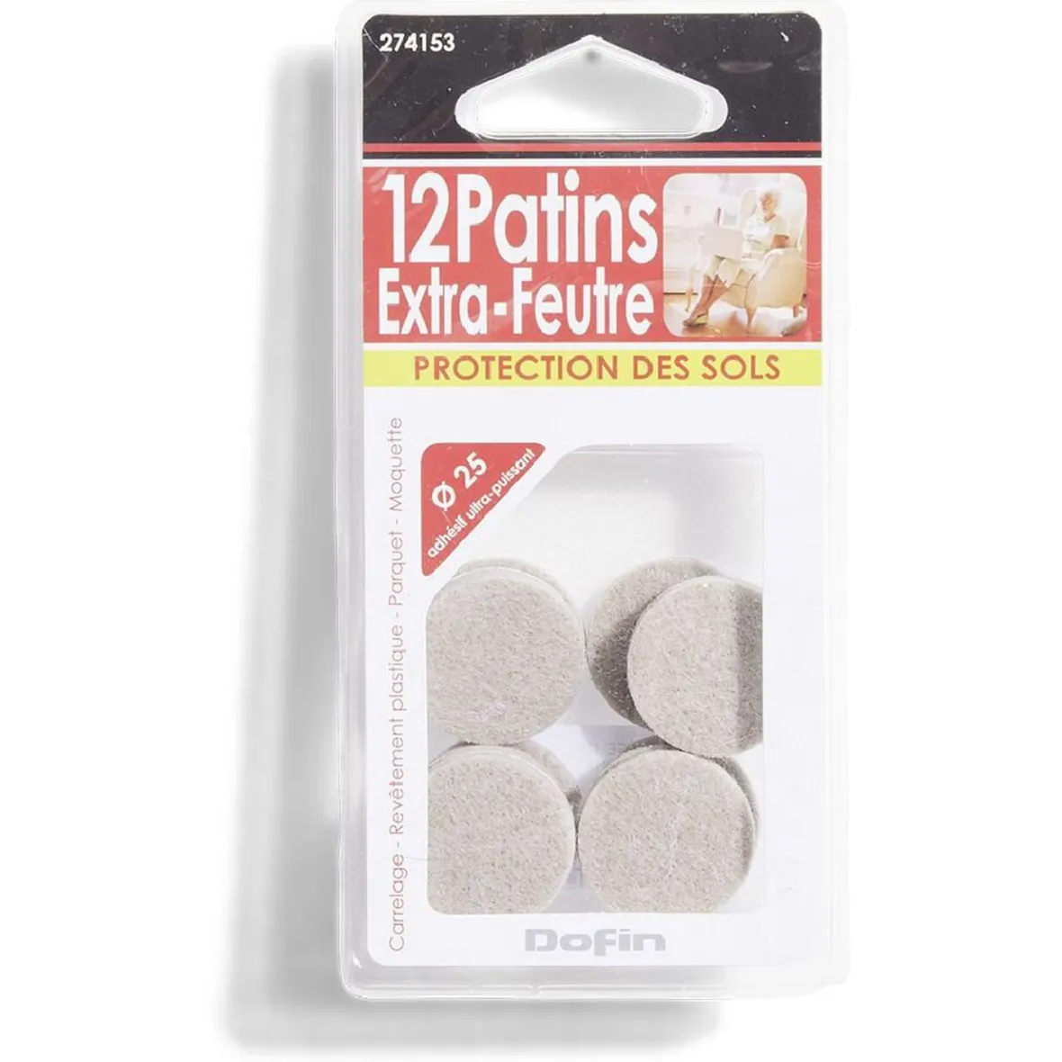Lot de 12 patins en feutre adhésif ultra puissant beige - Ø25 mm^Gifi Online