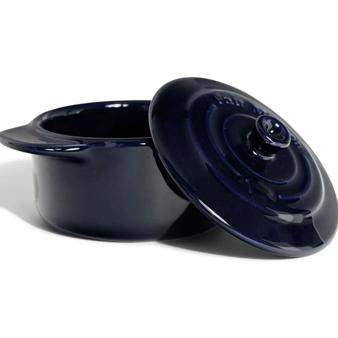 Gifi Cuisson^Mini cocotte individuelle en céramique avec couvercle - bleu ou noir