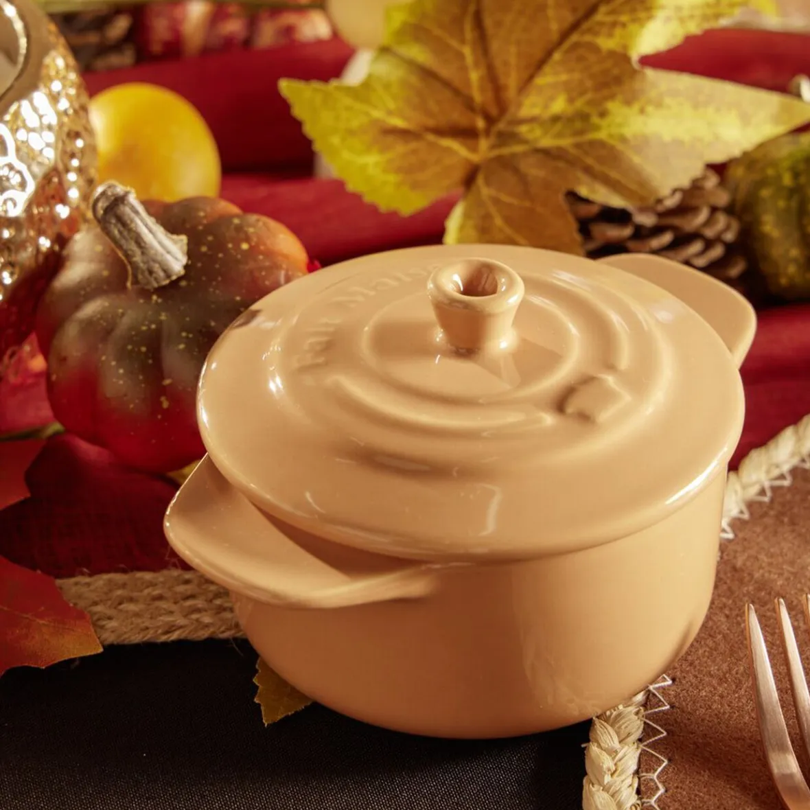 Gifi Cuisson^Mini cocotte individuelle en céramique avec couvercle - marron clair ou foncé