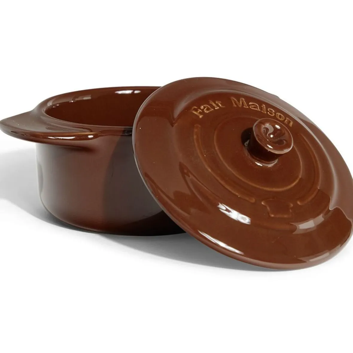 Gifi Cuisson^Mini cocotte individuelle en céramique avec couvercle - marron clair ou foncé